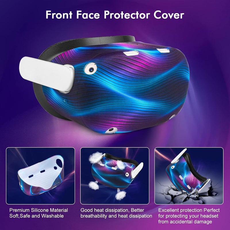Relohas Accessories for Oculus Quest 2, VR Accessory Set for Meta Quest 2, Include Controller Grip Leather Cover, VR Shell Cover, Face Cover, The Best Gifts for Christmas and Halloween(Aurora Blue) - Image 2